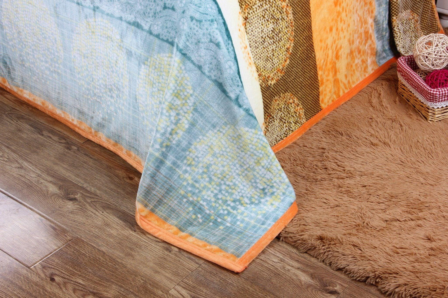 DaDa Bedding Papaya Beach Orange & Blue Reversible Soft Fleece Flannel Throw Blanket (XY9841)-4