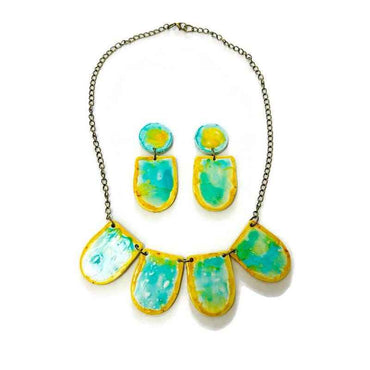 Wearable Art Necklace in Turquoise & Yellow