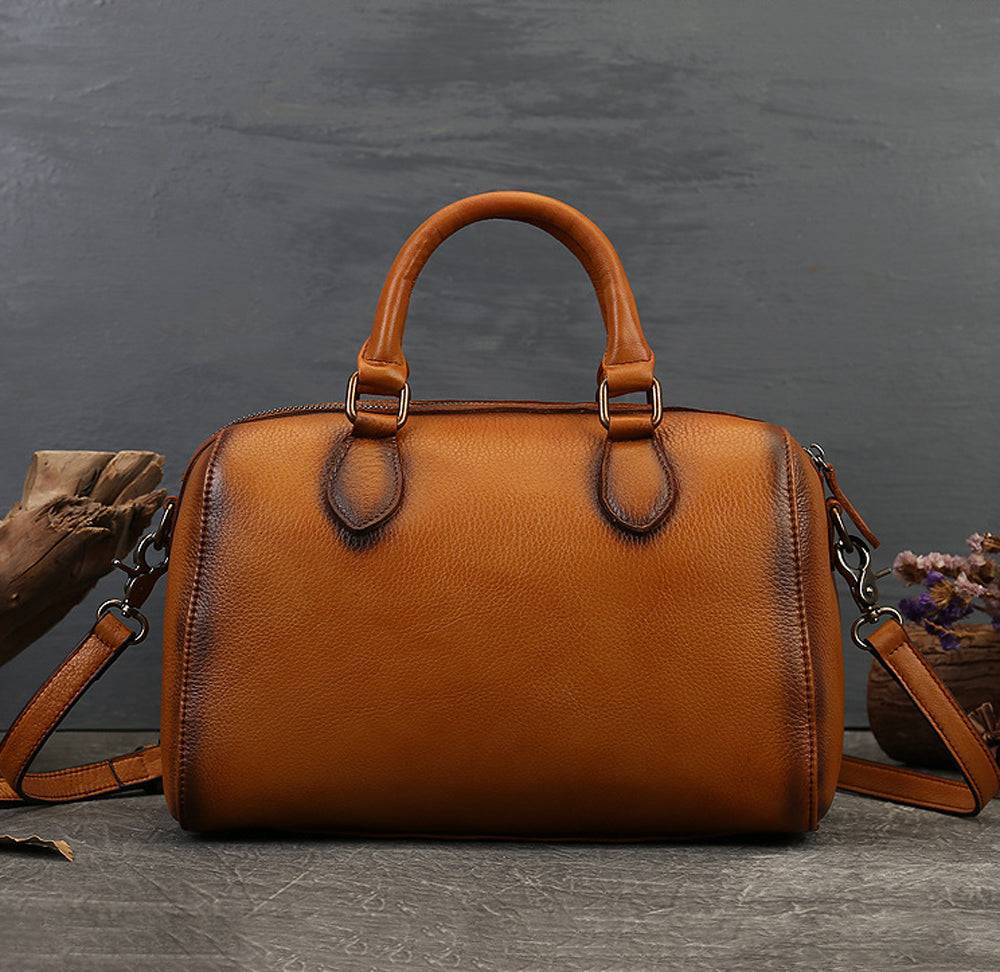 Womens Brown Leather Tote Bag - Cervo Antic Leather Brown Bauletto Dream Tote Bag - Rosetta Creative Boutique