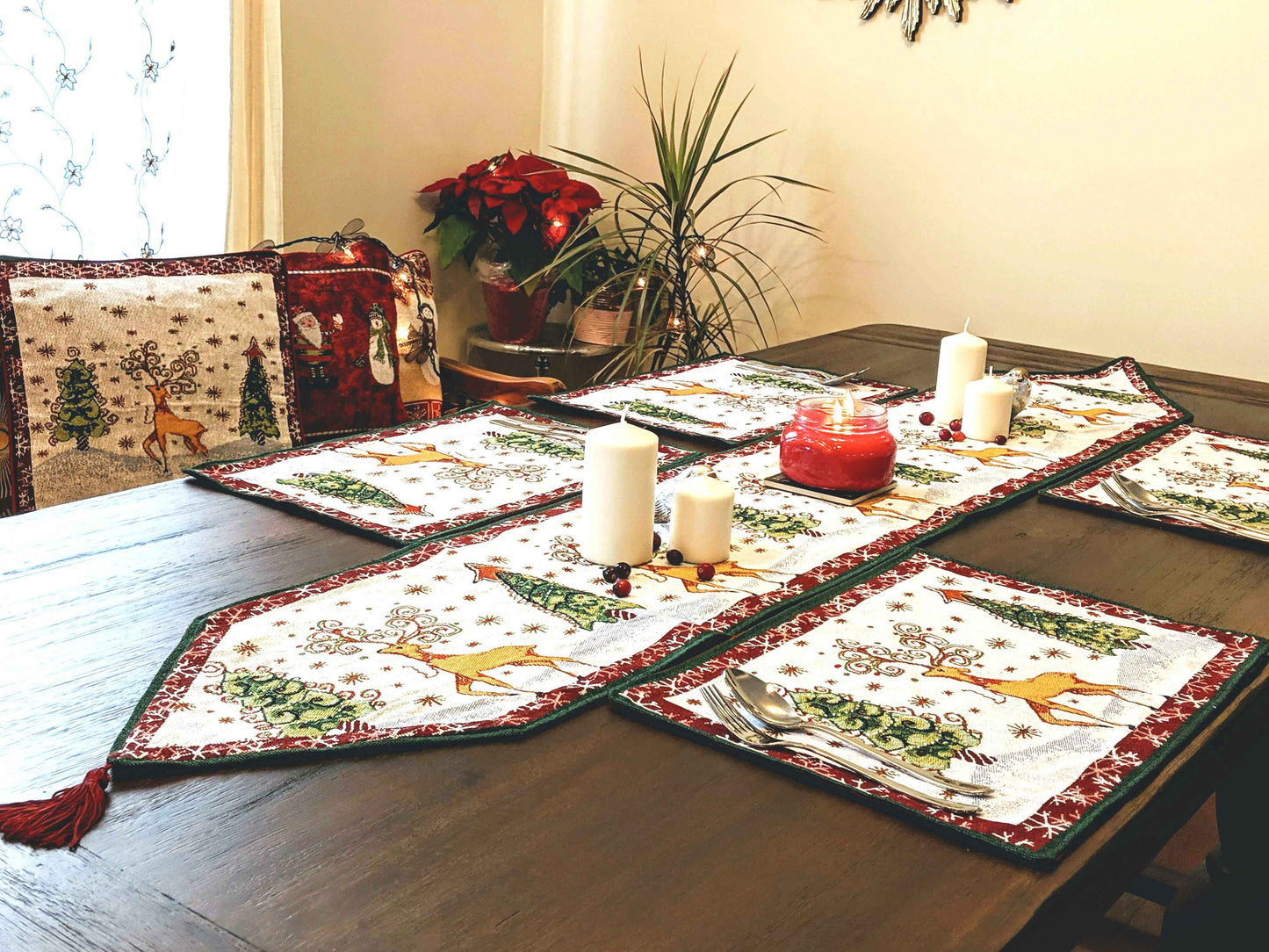 Tache Winter Forest Reindeer Vintage Holiday Woven Tapestry Table Runners (9192TR)