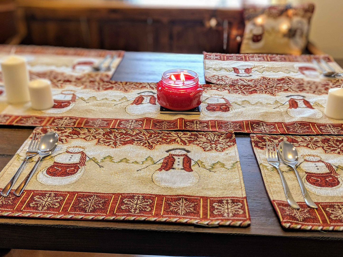 Tache Mr. & Mrs. Snowman Couple Woven Tapestry Placemat Set of 4 (10323PM)