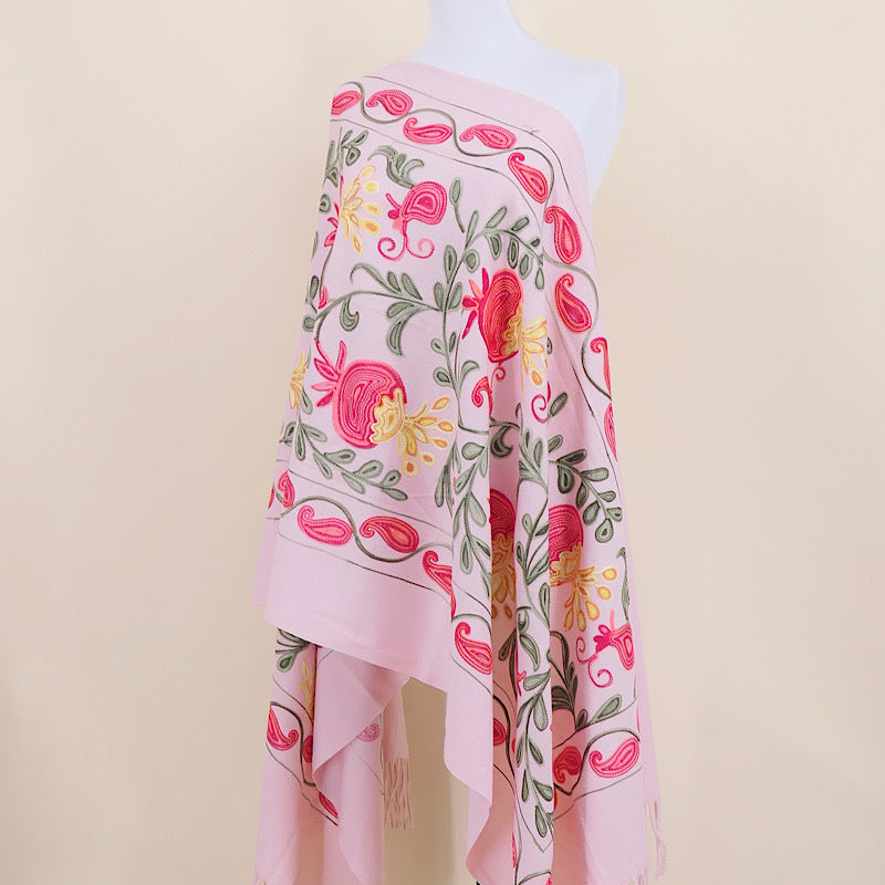 Gourd Pomegranate Blossom Embroidered Imitation Cashmere Scarf Shawl