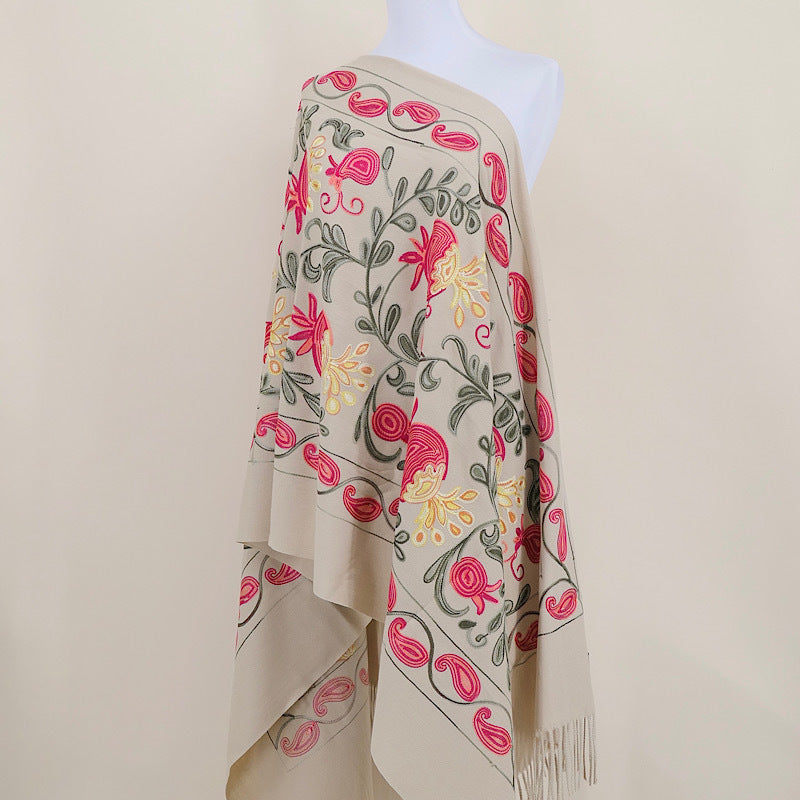 Gourd Pomegranate Blossom Embroidered Imitation Cashmere Scarf Shawl