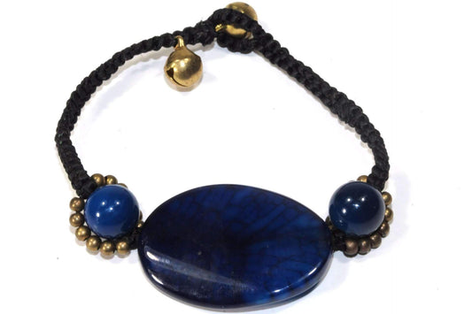 Blue Agate Slice And Rounds Bracelet Handmade With Brass Beads