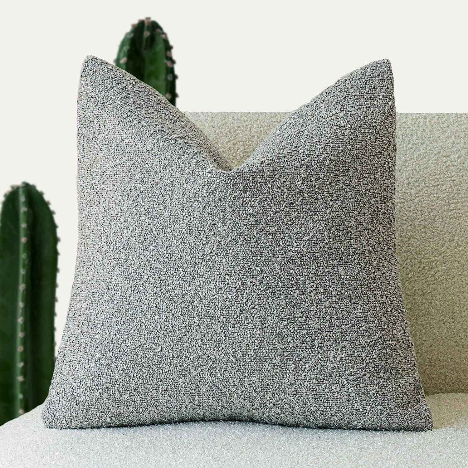 Decorative Boucle Throw Pillow Cover Solid Color Textured Cushion Case For Sofa