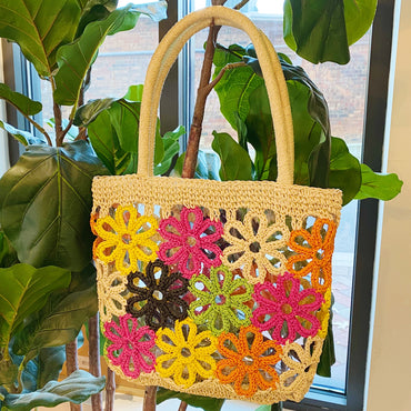 Handmade Flower Power Boho Tote Bag With Colorful Detailing - Rosetta Creative Boutique