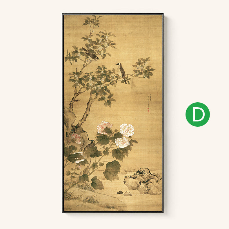 Quadruple Flower And Bird Chinese Painting Entrance Vertical Plate Painting
