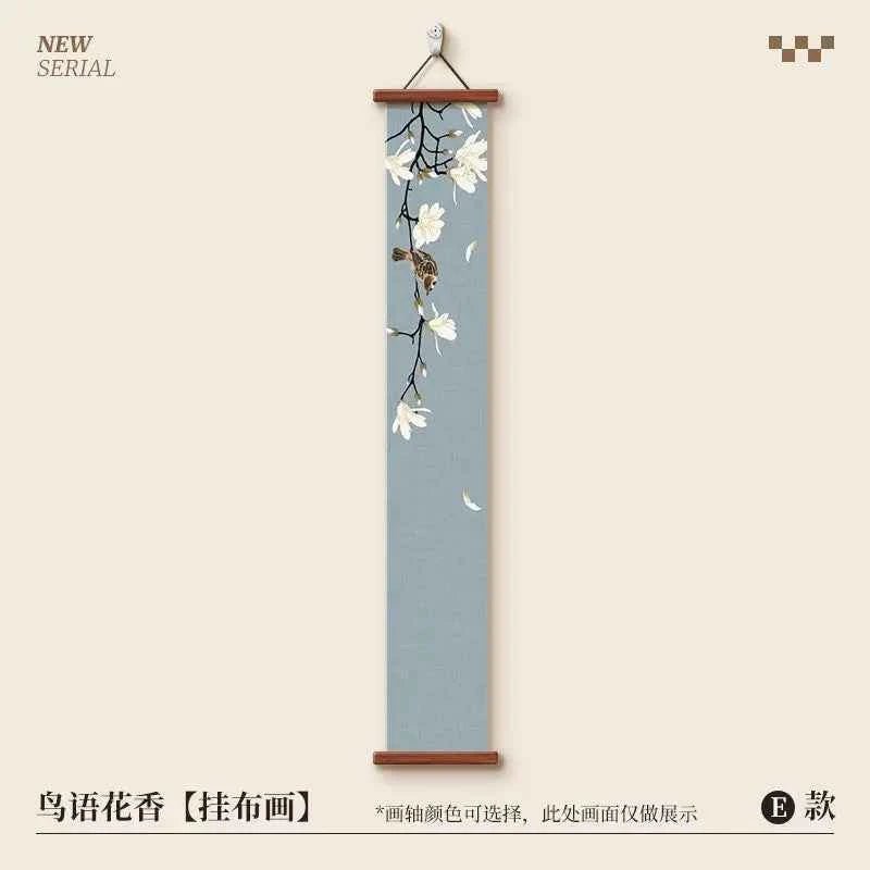 Chinese Style Wall Art, Magnolia Flower Bird Vertical Scroll Painting for Entryway Hallway – Narrow Long Posteration