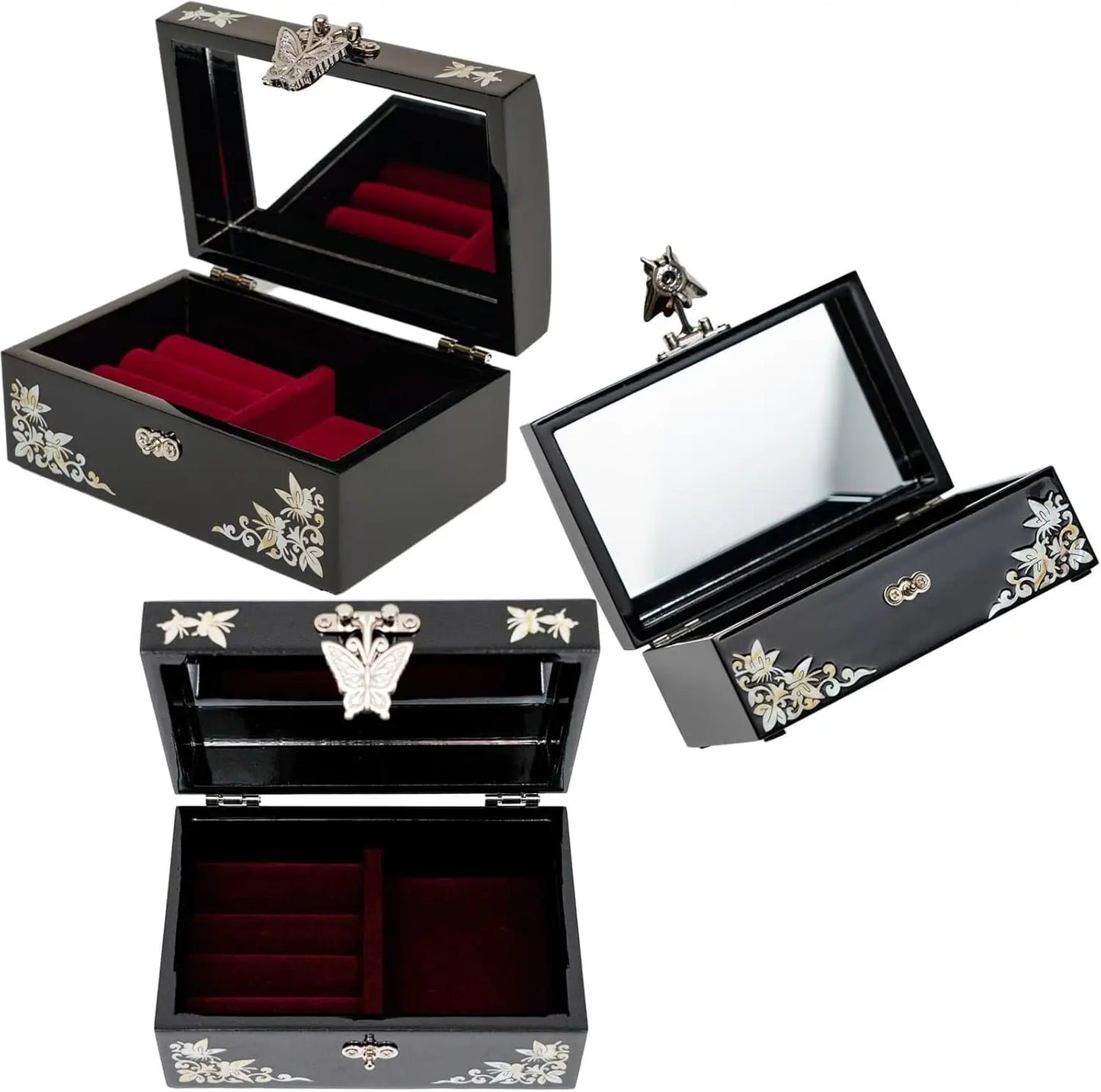 Handcrafted Mother of Pearl Jewelry Box with Mirror, Organizer for Earrings, Necklaces, Rings, Bracelets