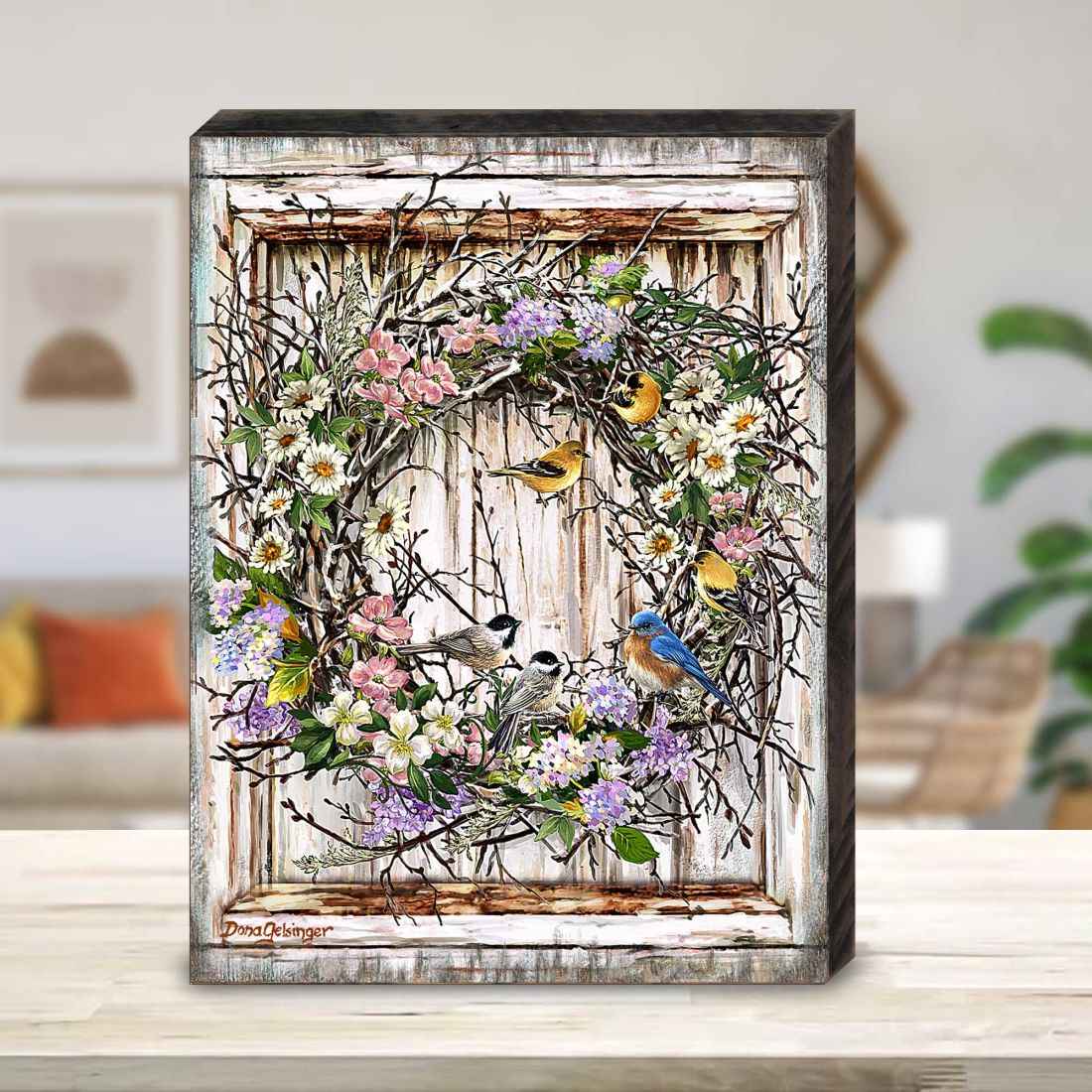 Spring Wreath Wooden Wall Art by D. Gelsinger - Easter Spring Decor - 95608B-1712