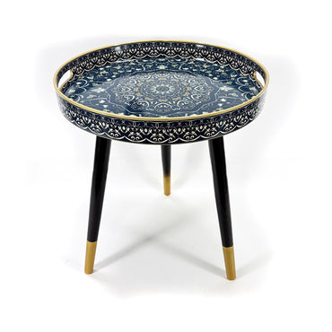 Small Round Tray Side Table With Decal Detailing And Light Luxury