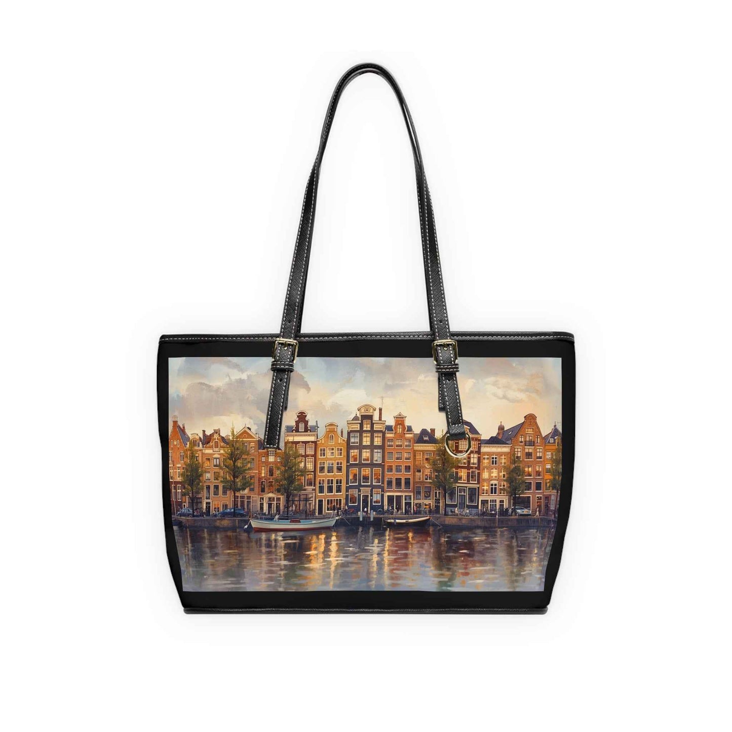 Amsterdam Cityscape PU Leather Shoulder Bag, Chic Tote, Travel Purse, Gift for Her, Wall Art-Inspired Bag