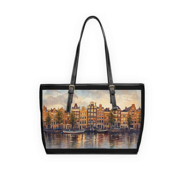 Amsterdam Cityscape PU Leather Shoulder Bag, Chic Tote, Travel Purse, Gift for Her, Wall Art-Inspired Bag