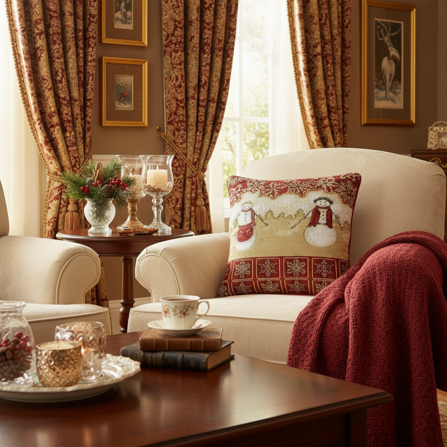 Tache Mr. & Mrs. Snowman Couple Woven Tapestry Throw Pillow Cover (10323CC)-3