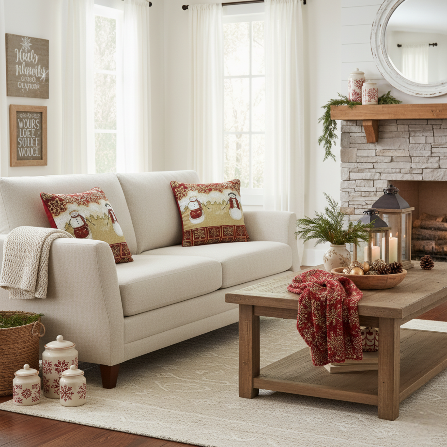 Tache Mr. & Mrs. Snowman Couple Woven Tapestry Throw Pillow Cover (10323CC)-4