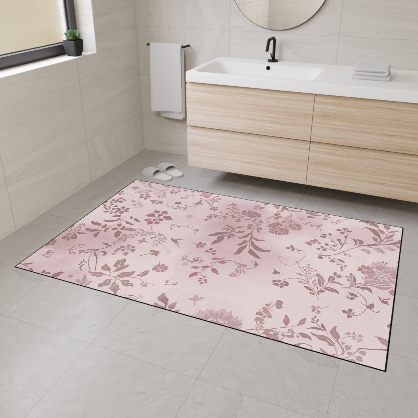 Floral Pink Heavy-Duty Floor Mat — Durable Non-Slip Entry Rug