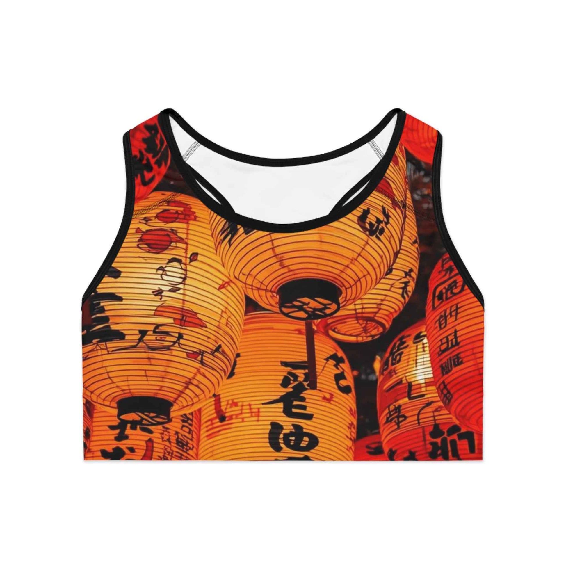 Lantern Festival Sports Bra with Bold Japanese Lantern Print Activewear