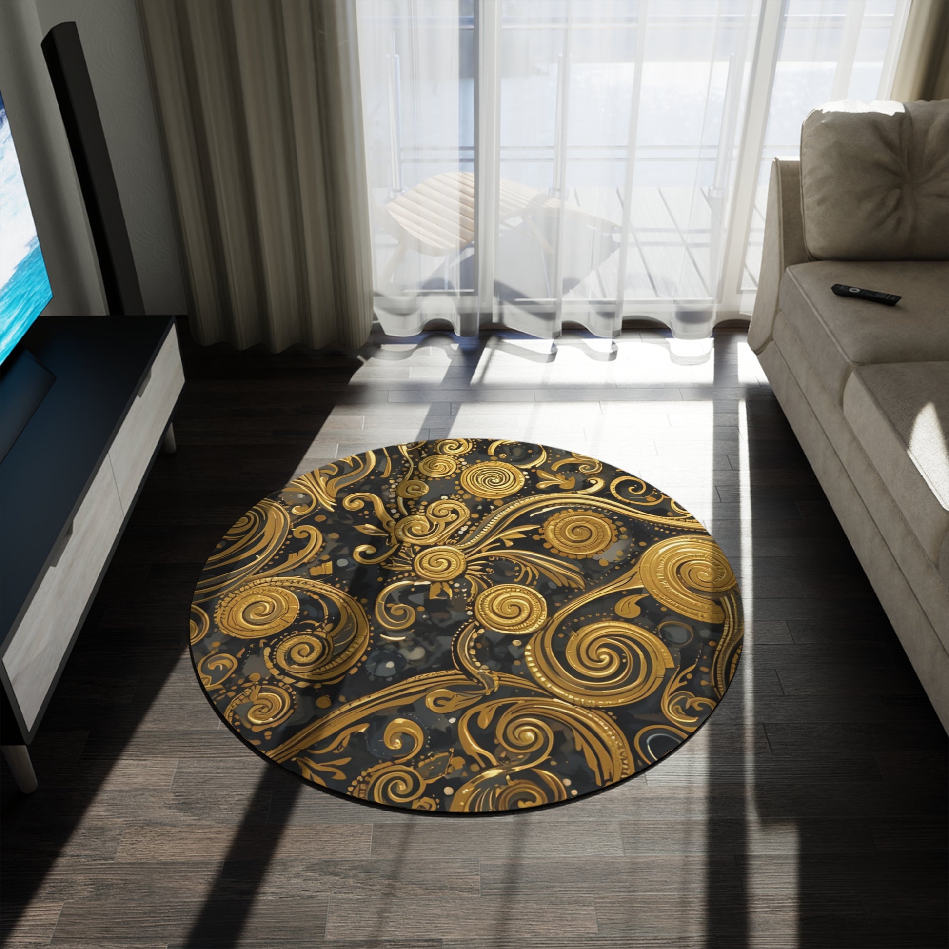 Elegant Swirl Round Rug Bohemian Home Decor for Living Room - Rosetta Creative Boutique