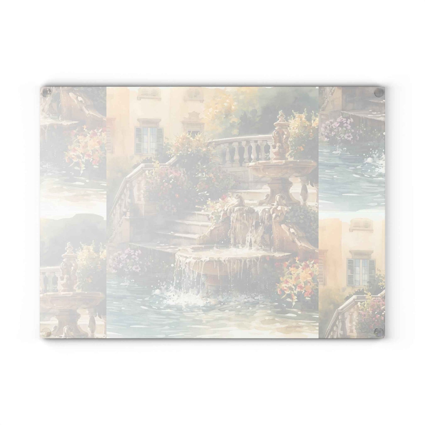Elegant Tuscan Garden Fountain Glass Cutting Board