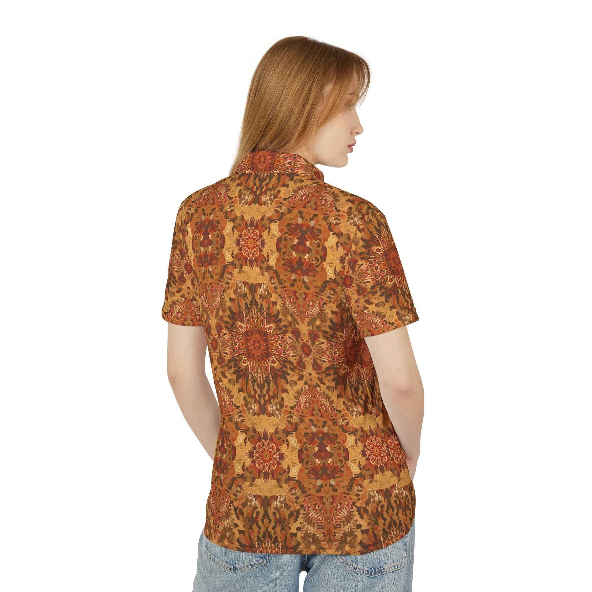 Autumn Kaleidoscope Polo Shirt Lightweight Woven Textile Art Pattern