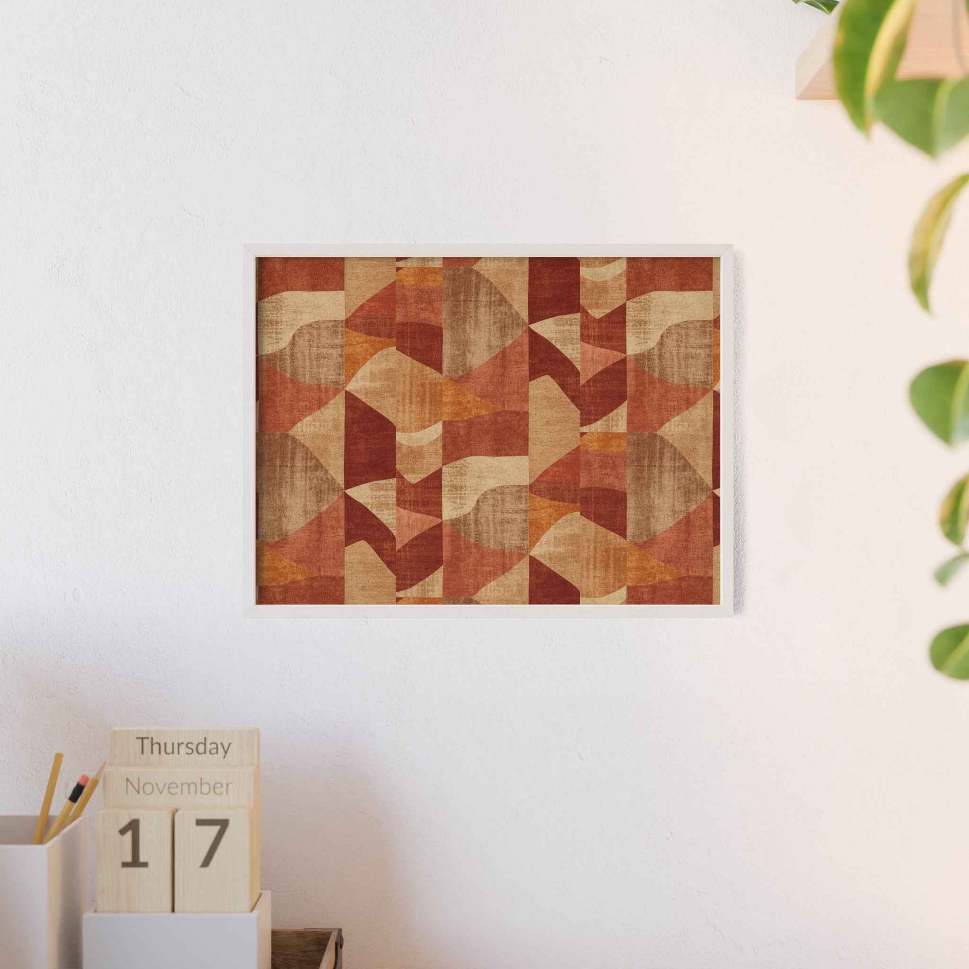 Faux Retro Geometric Poster with Wooden Frame