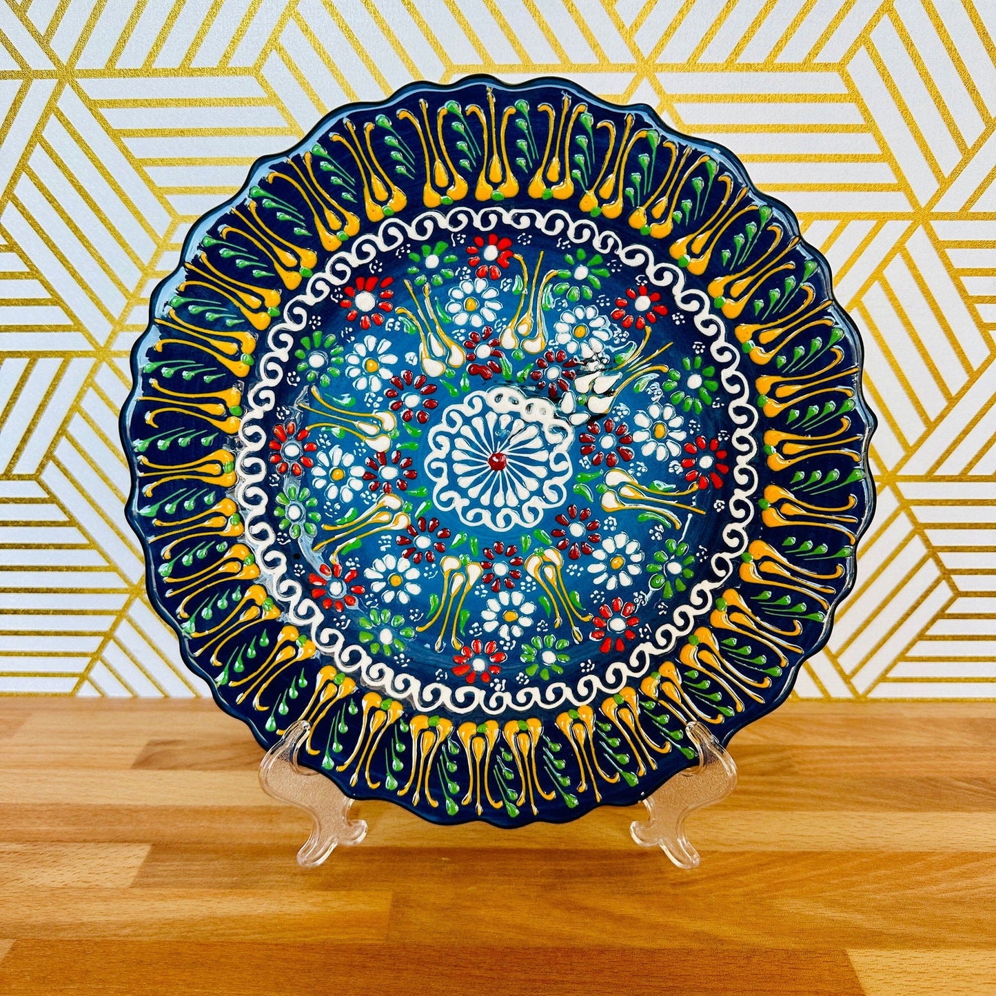 Turkish Ceramic Plate Painted Floral Tulip Art Blue 10 Inch - Rosetta Creative Boutique