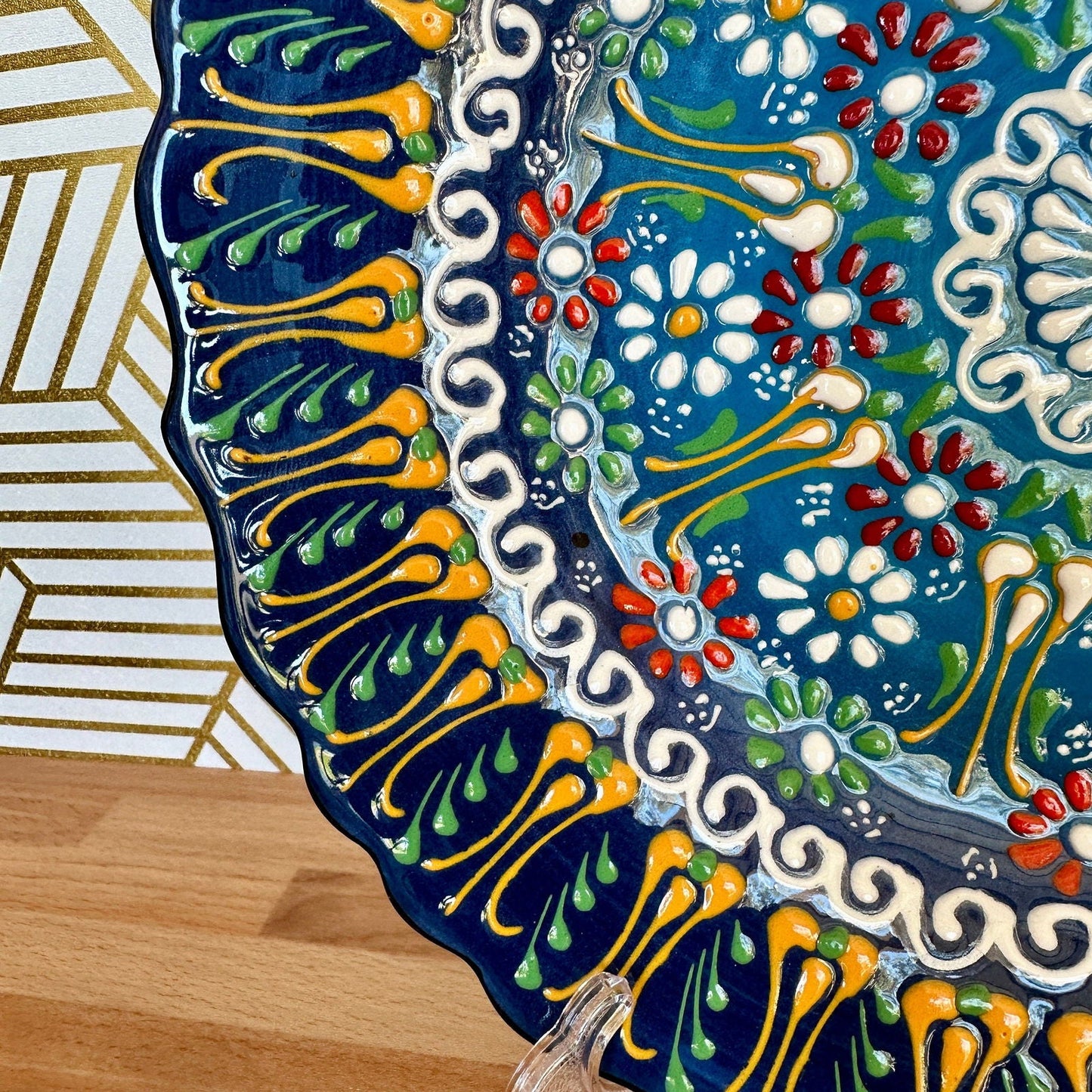 Turkish Ceramic Plate Painted Floral Tulip Art Blue 10 Inch - Rosetta Creative Boutique