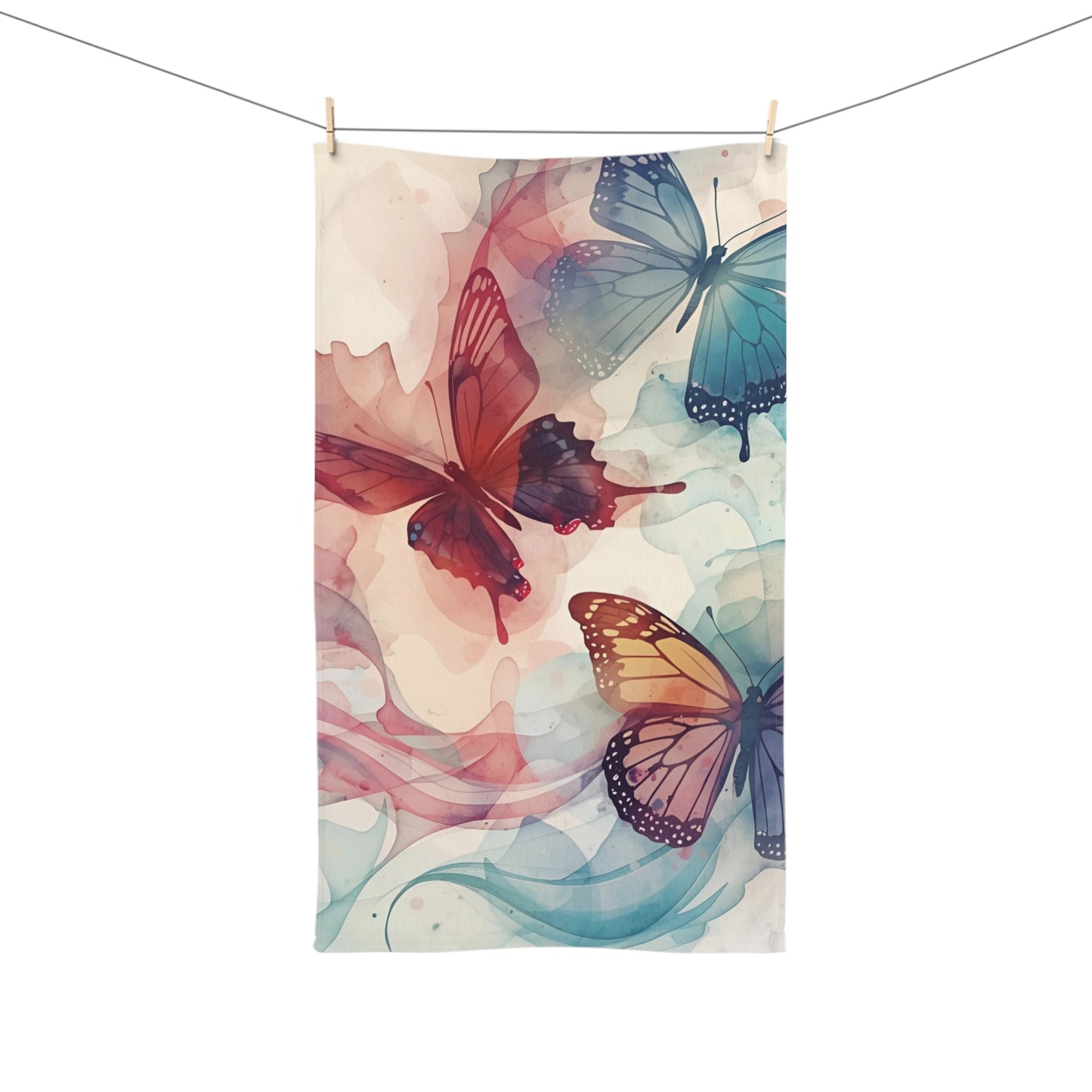 Butterfly Watercolor Hand Towel — Colorful Flying Butterflies Kitchen & Bath Towel