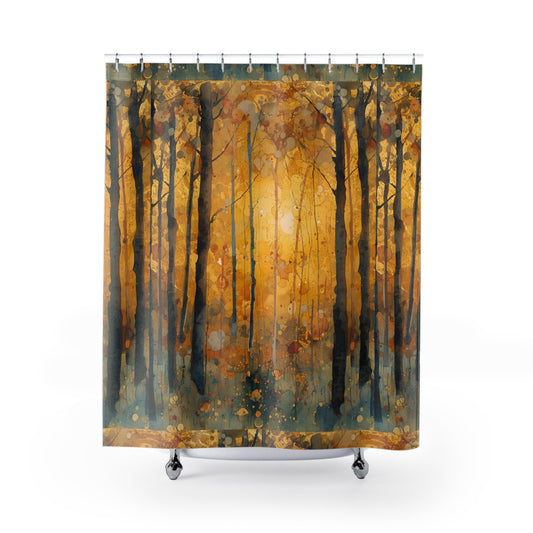 Golden Autumn Forest Shower Curtain Bohemian Home Decor Nature Inspired