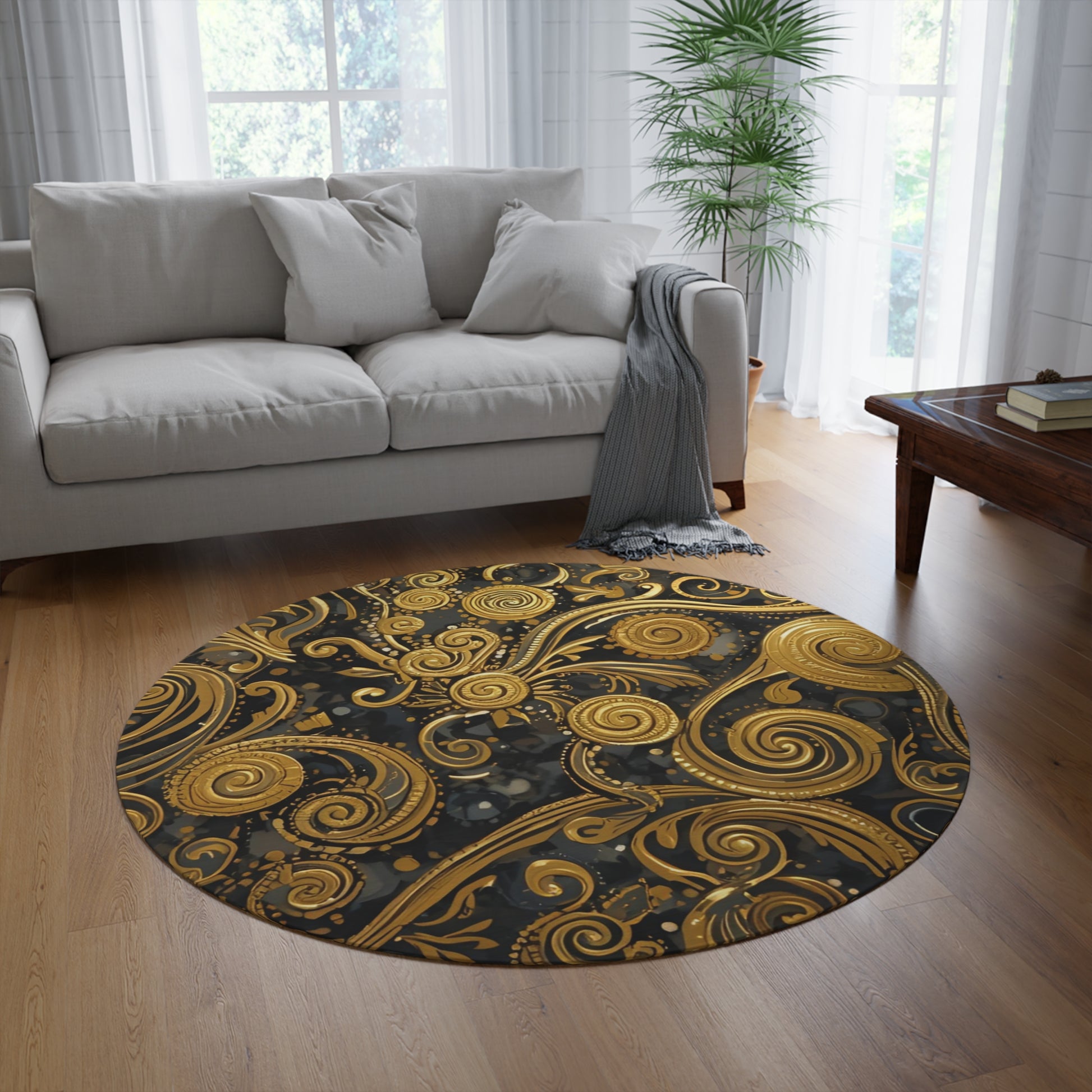 Elegant Swirl Round Rug Bohemian Home Decor for Living Room - Rosetta Creative Boutique