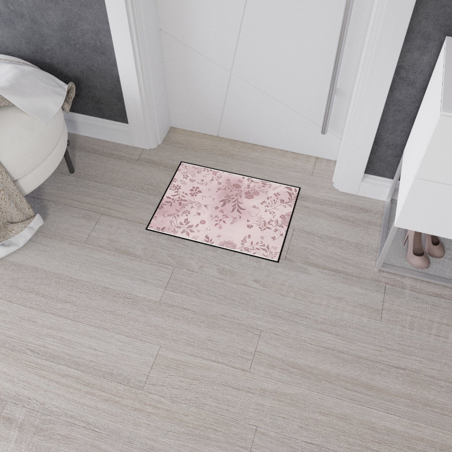 Floral Pink Heavy-Duty Floor Mat — Durable Non-Slip Entry Rug