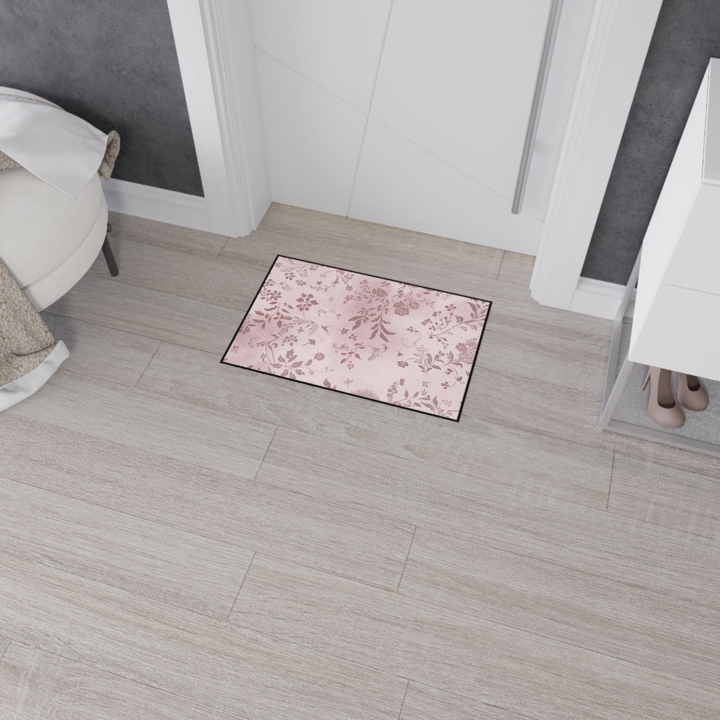 Floral Pink Heavy-Duty Floor Mat — Durable Non-Slip Entry Rug