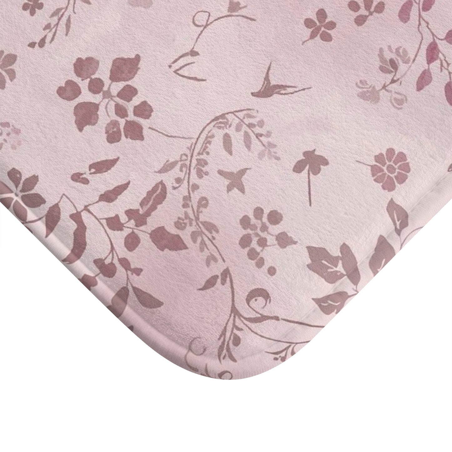 Blush Floral Bath Mat — Soft Pink Vintage Vine Bathroom Rug