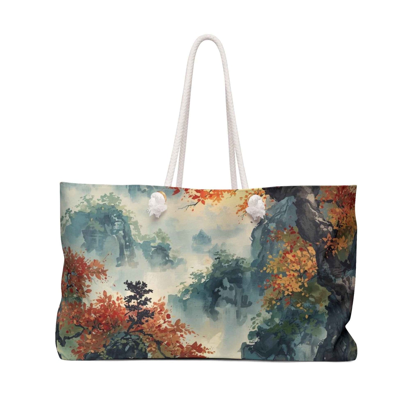 Autumn Mist Weekender Bag — Scenic Watercolor Landscape Travel Tote