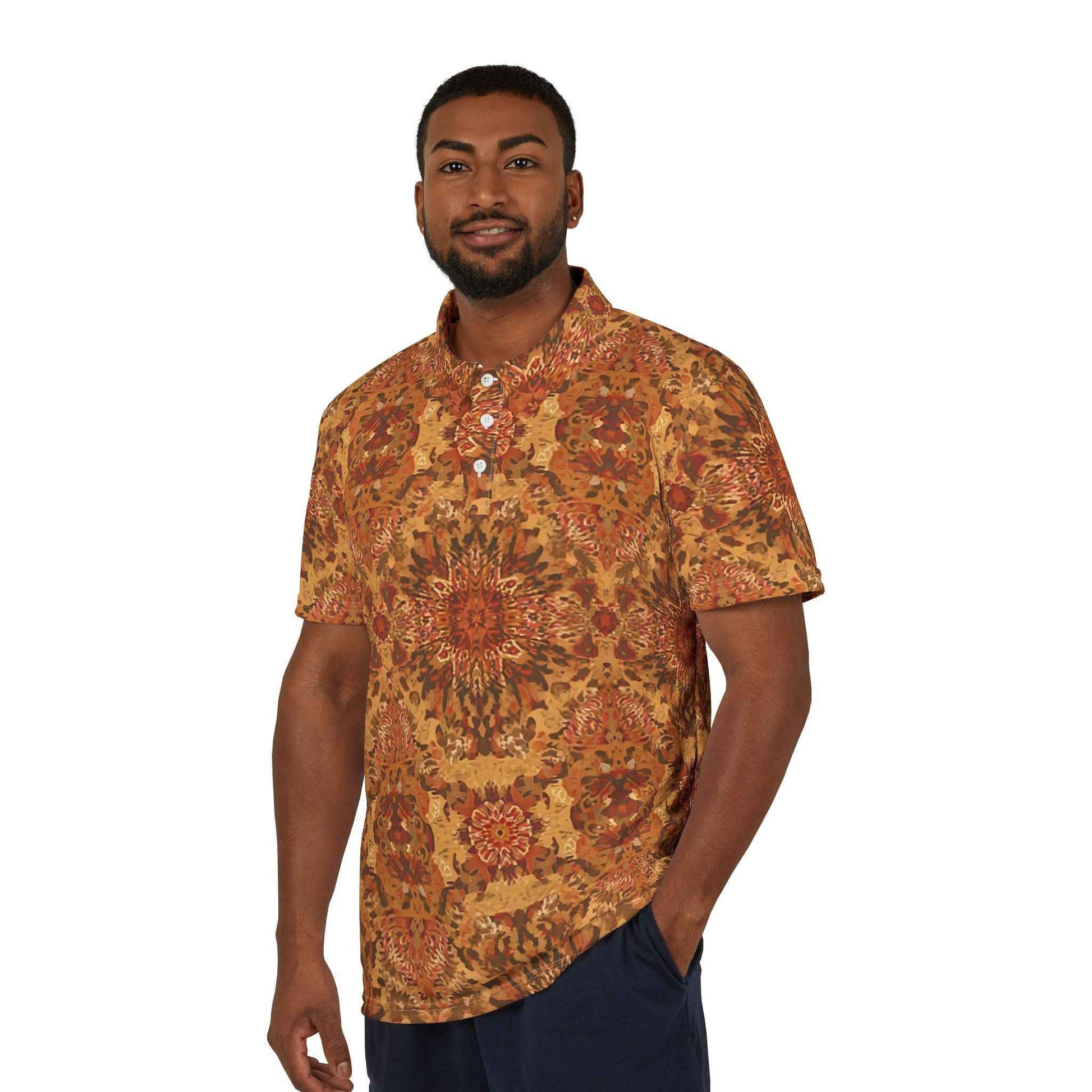 Autumn Kaleidoscope Polo Shirt Lightweight Woven Textile Art Pattern