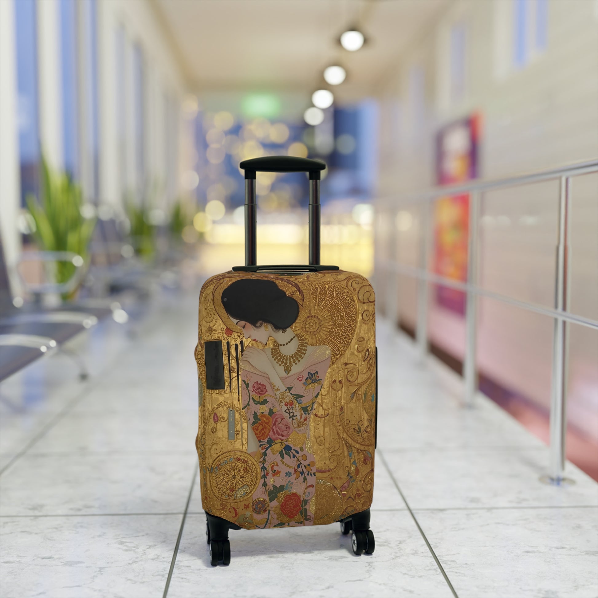Elegant Klimt-Style Luggage Cover, Travel Accessory, Suitcase Protector, Unique Gift for Travelers, Floral Design - Rosetta Creative Boutique