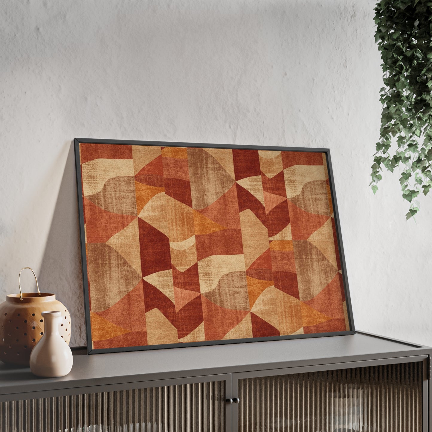 Faux Retro Geometric Poster with Wooden Frame