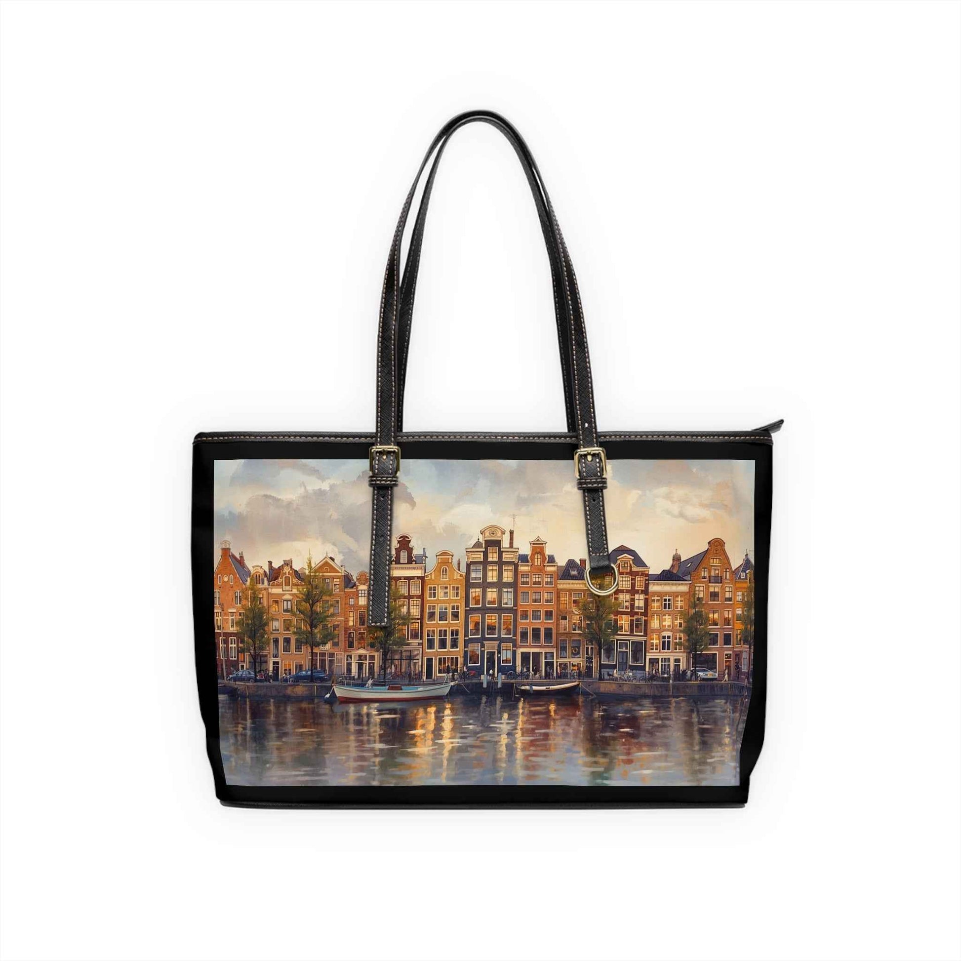 Amsterdam Cityscape PU Leather Shoulder Bag, Chic Tote, Travel Purse, Gift for Her, Wall Art-Inspired Bag