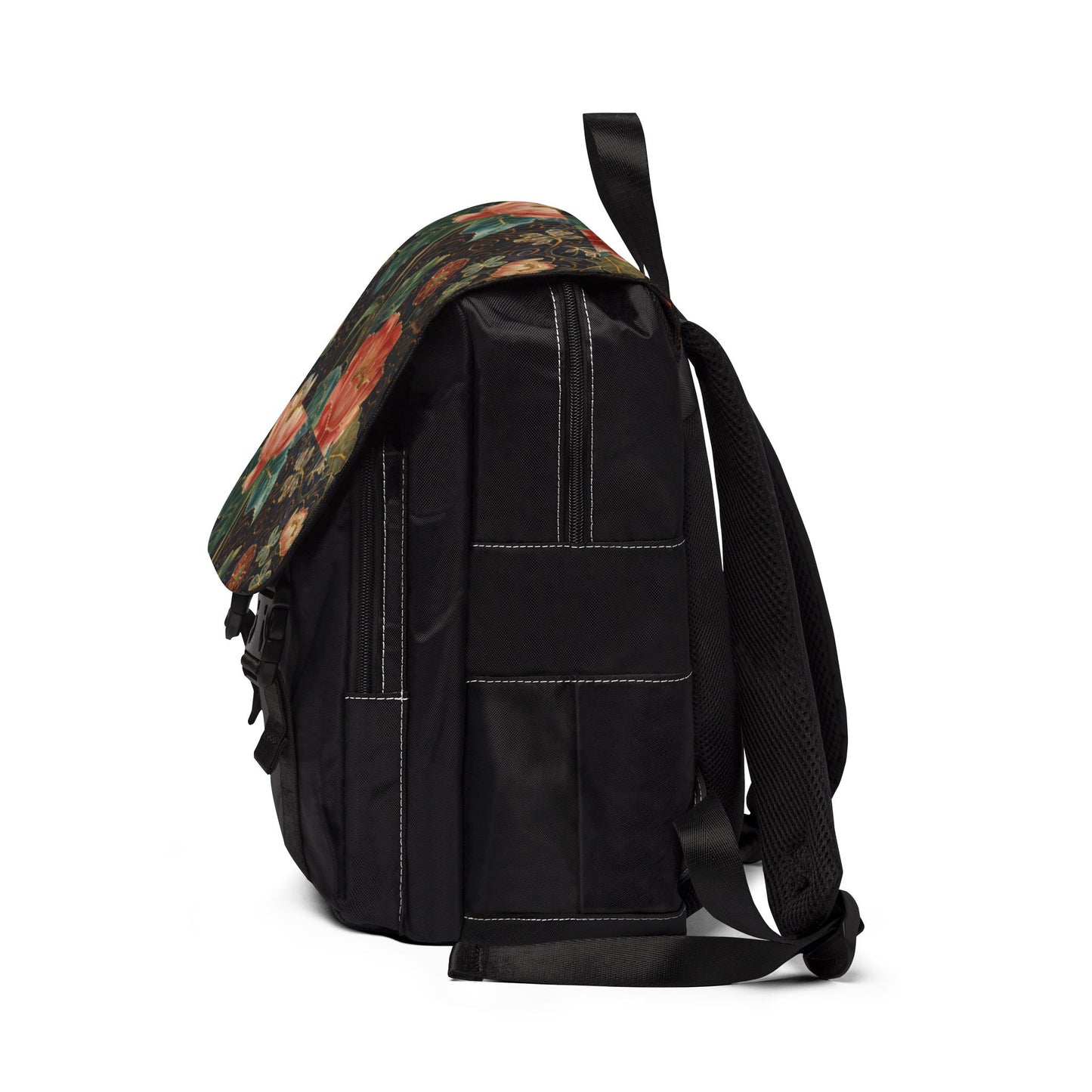 Floral Vintage Canvas Backpack — Botanical Poppy Shoulder Bag