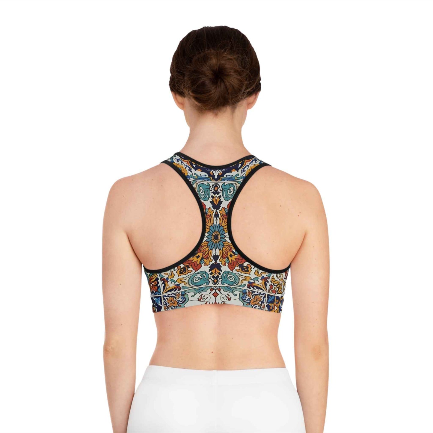 Boho Tile Print Sports Bra Moroccan Mosaic Activewear