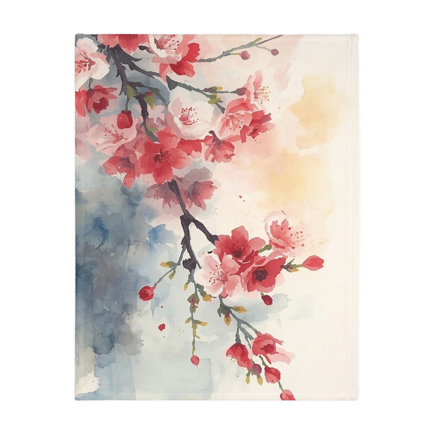 Floral Watercolor Cherry Blossom Blanket — Velveteen Microfiber Throw