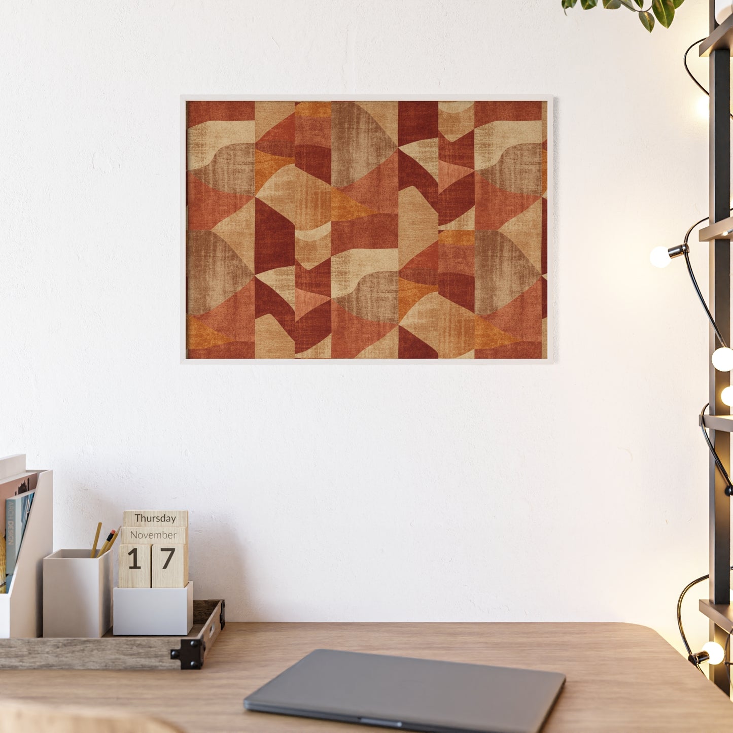 Faux Retro Geometric Poster with Wooden Frame