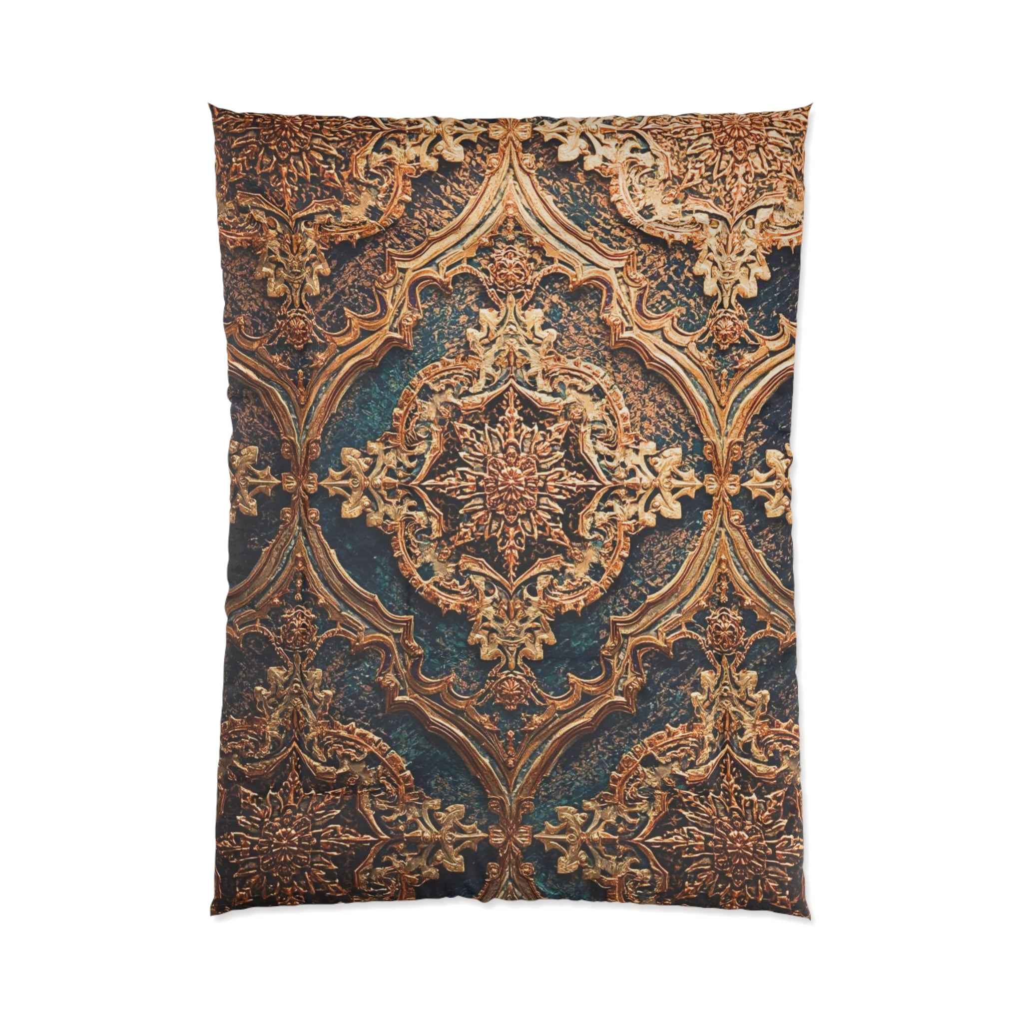 Baroque Ornate Comforter Vintage Gold Teal Medallion Bedding