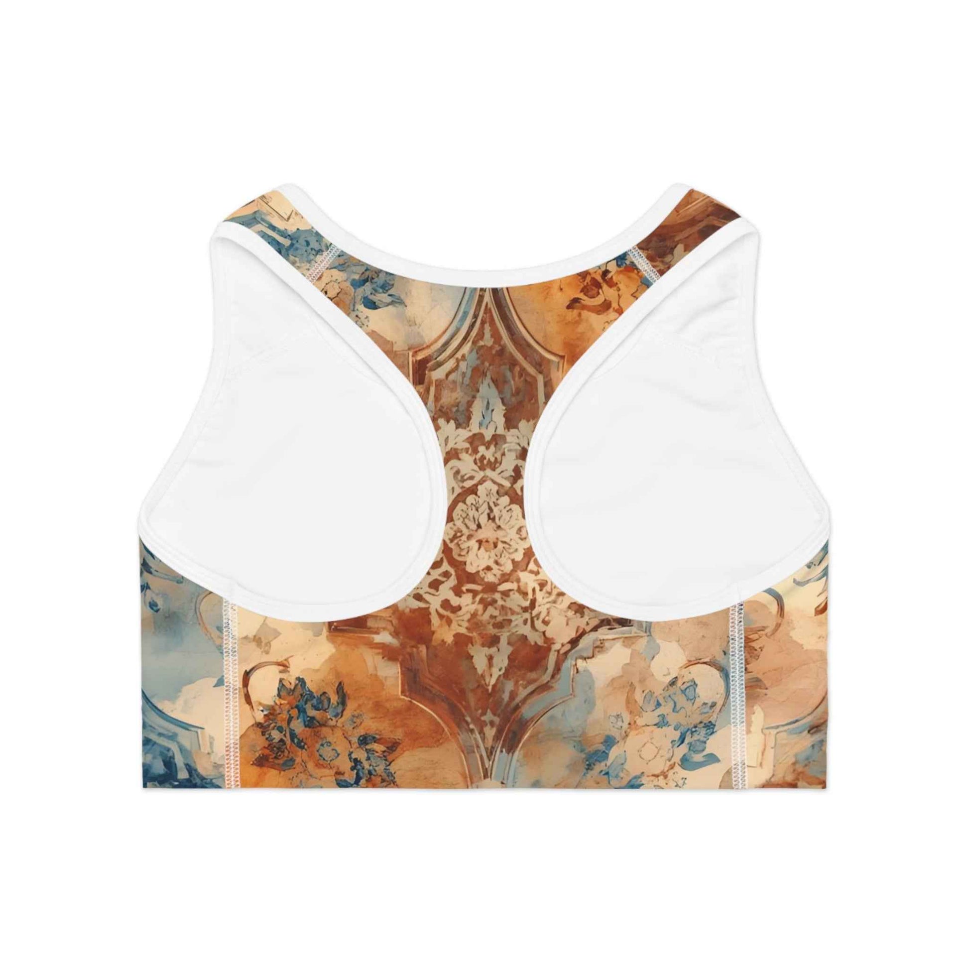 Vintage Floral Mosaic Sports Bra Boho Athletic Crop Top