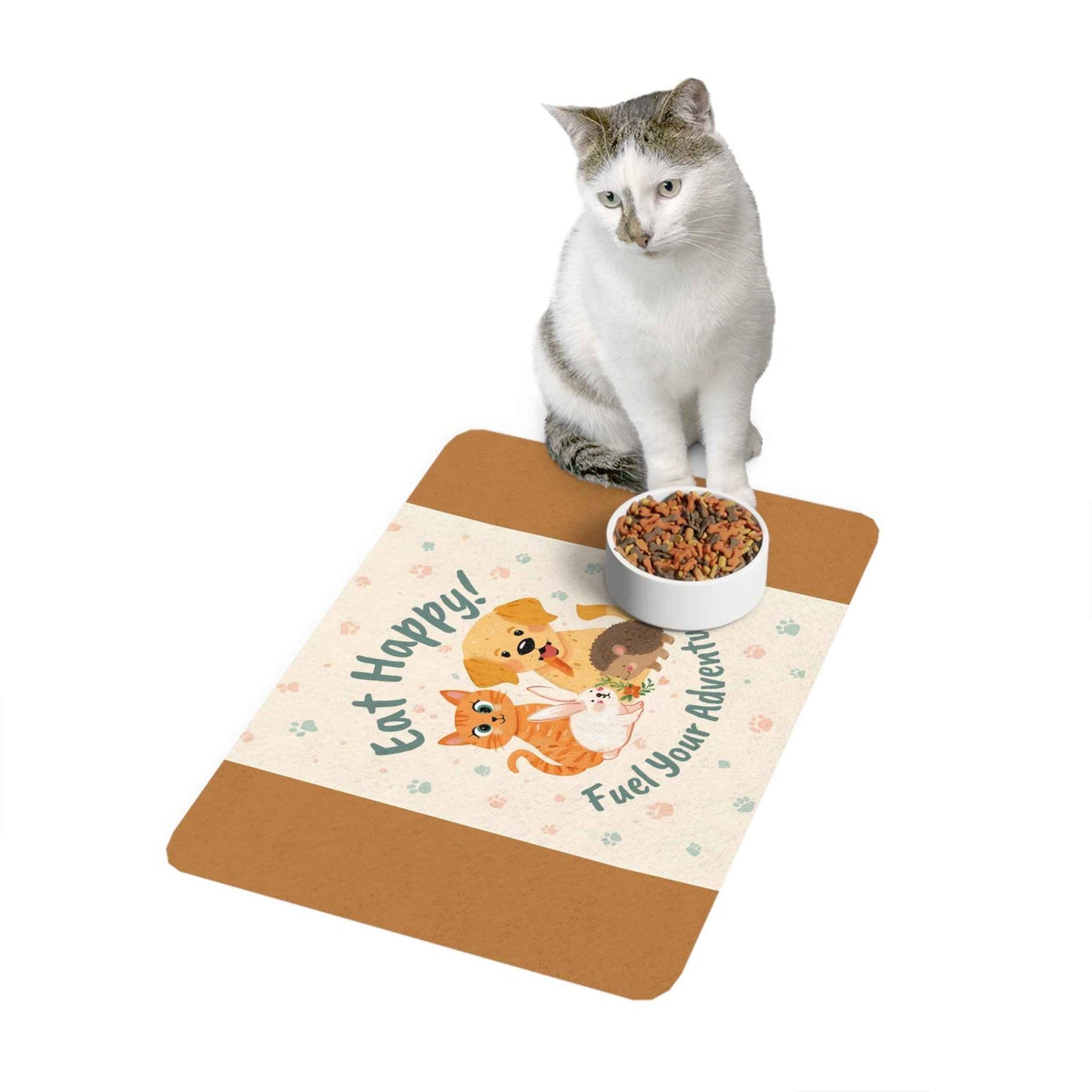 Cute Pet Food Mat - Eat Happy! Fuel Your Adventure