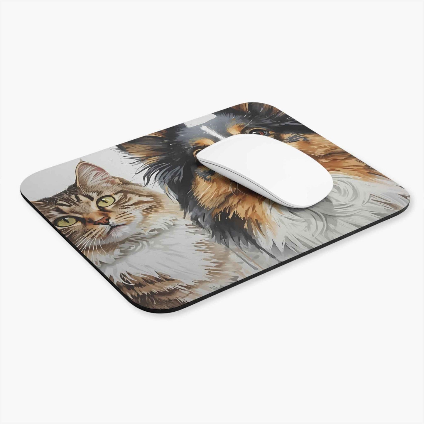 Pet Lovers Mouse Pad with Cat and Dog Design