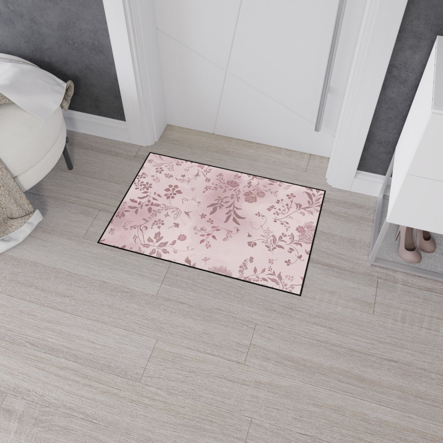 Floral Pink Heavy-Duty Floor Mat — Durable Non-Slip Entry Rug