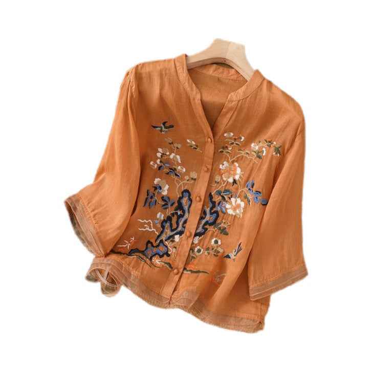 Artistic Cotton And Linen Top For Women Summer