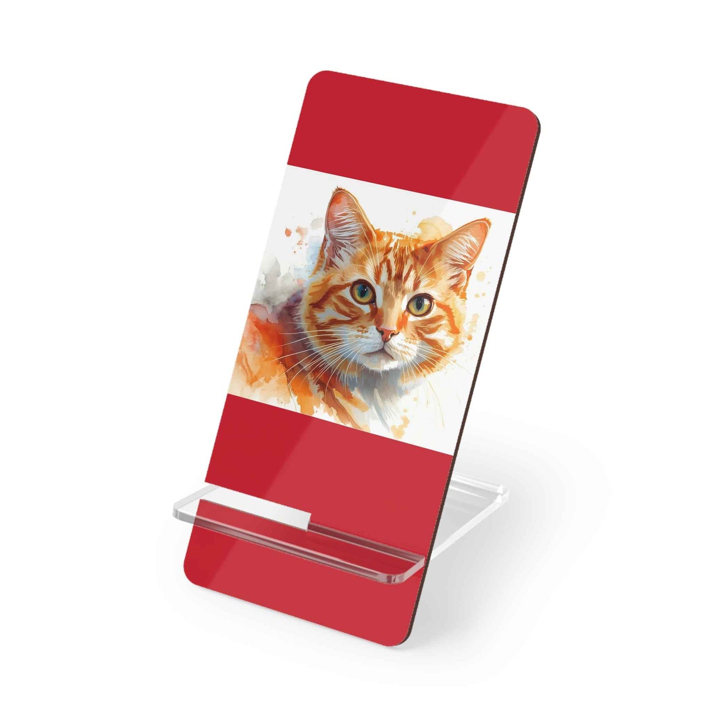 Cat Watercolor Smartphone Stand — Red Mobile Display Holder for Phones