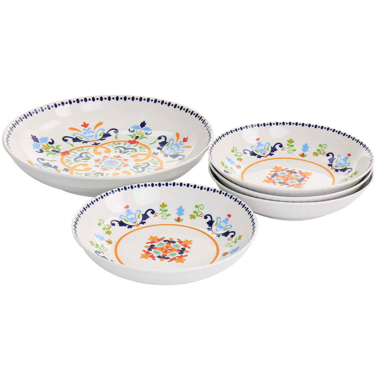 Gibson Home Tijuana 5 Piece Fine Ceramic Pasta Bowl Set White and Multi
